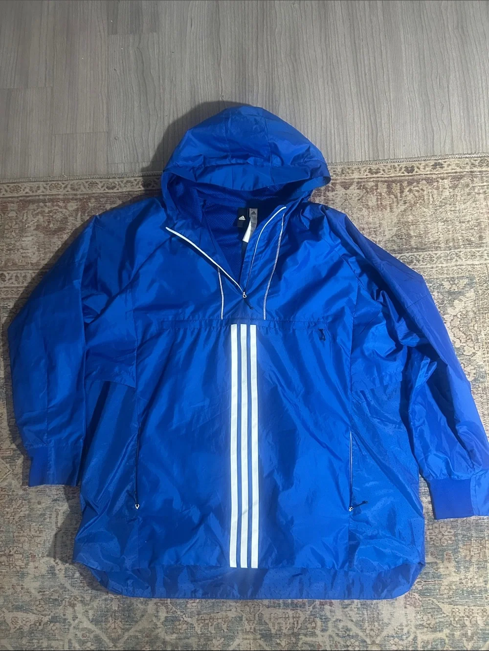 Men's Adidas Hooded Windbreaker with Vertical Reflective Stripes, 2XL